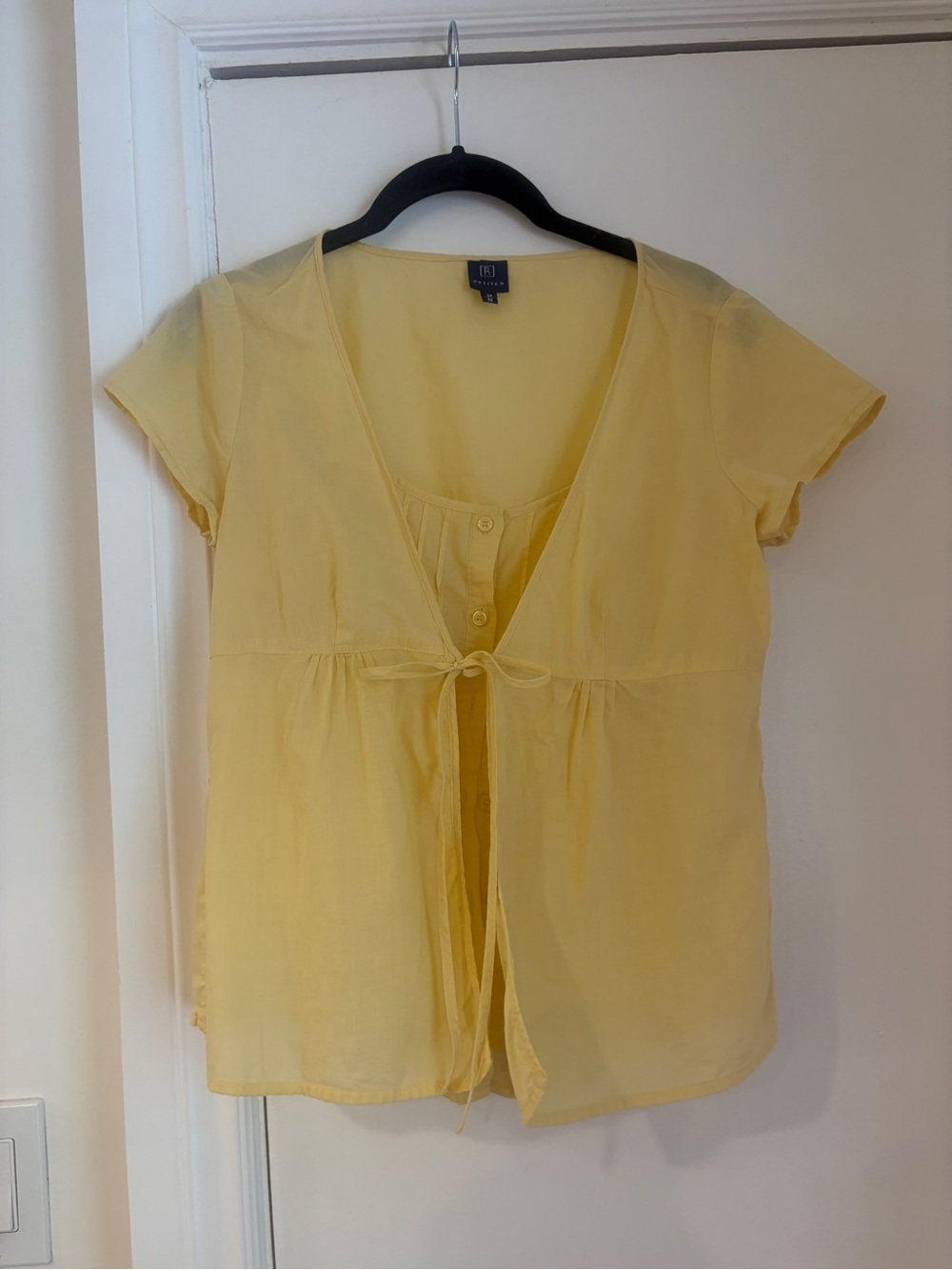 Vintage Yellow Tie-Front Short Sleeve Women's Top